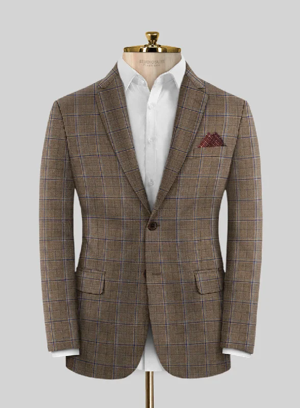 Reda Otter Brown Checks Wool Jacket Tailored Jacket Straight Jacket A-Line Jacket