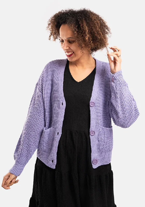 Lilac Ribbed Cardigan Patchwork Embroidered Appliqued