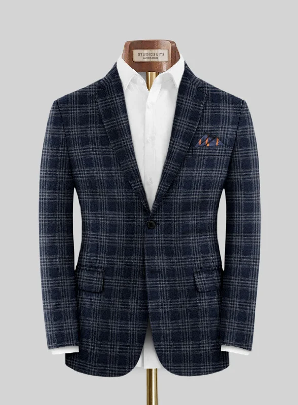 Reda Omiji Blue Checks Wool Jacket Zippered Jacket Buttoned Jacket Snapped Jacket