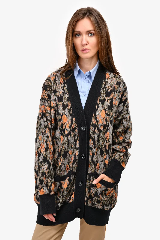 Hemant & Nandita Black/Orange Patterned Cotton Open Cardigan Size XL Mesh Fabric Canvas Fabric Denim Fabric