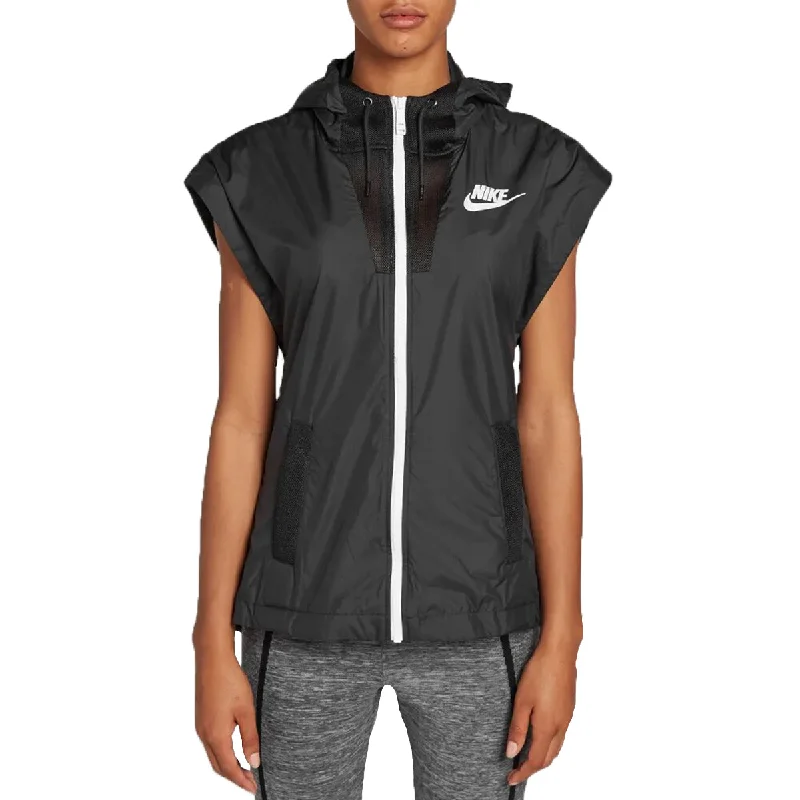 Nike Tech Hypermesh Women's Vest Jacket Black-White Belted Jacket Elasticated Jacket Padded Jacket