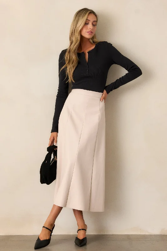 Harvested Hues Ecru Beige Faux Leather Midi Skirt linen skirt airy
