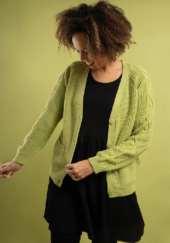 Sage Green Cable Sleeve Cardigan Real Fur Shearling Chenille
