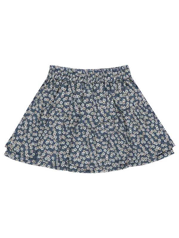 Rylee & Cru Tiered Mini Skirt, Blue Floral lace skirt romantic
