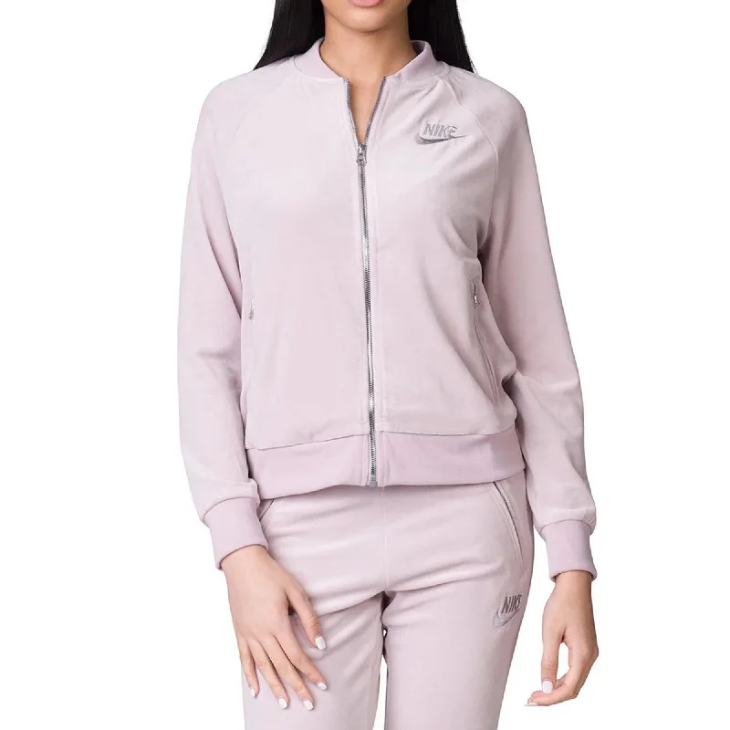 Nike Sportswear Velour Women's Full Zip Jacket Rose-Metallic Silver Oversized Jacket Tailored Jacket Straight Jacket