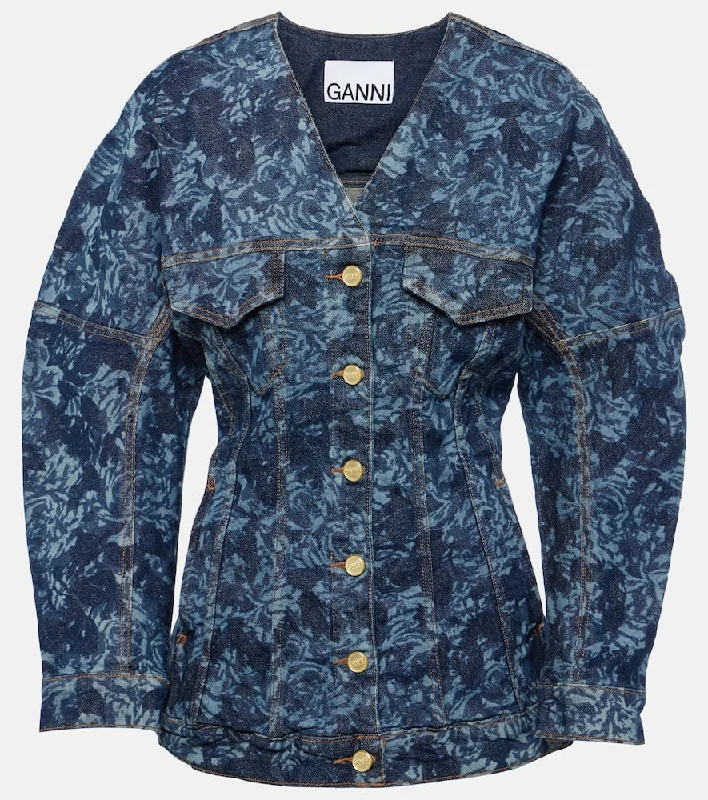 Ganni Printed denim jacket Rayon Fabric Velvet Fabric Corduroy Fabric