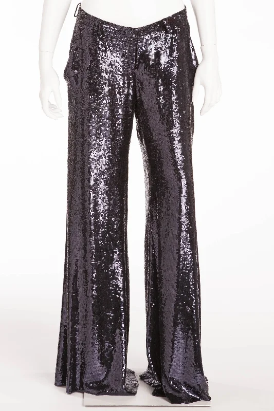 Balmain - New with Tags Blue Sequin Wide Leg Pants - FR 40 Slim-Fit Leggings