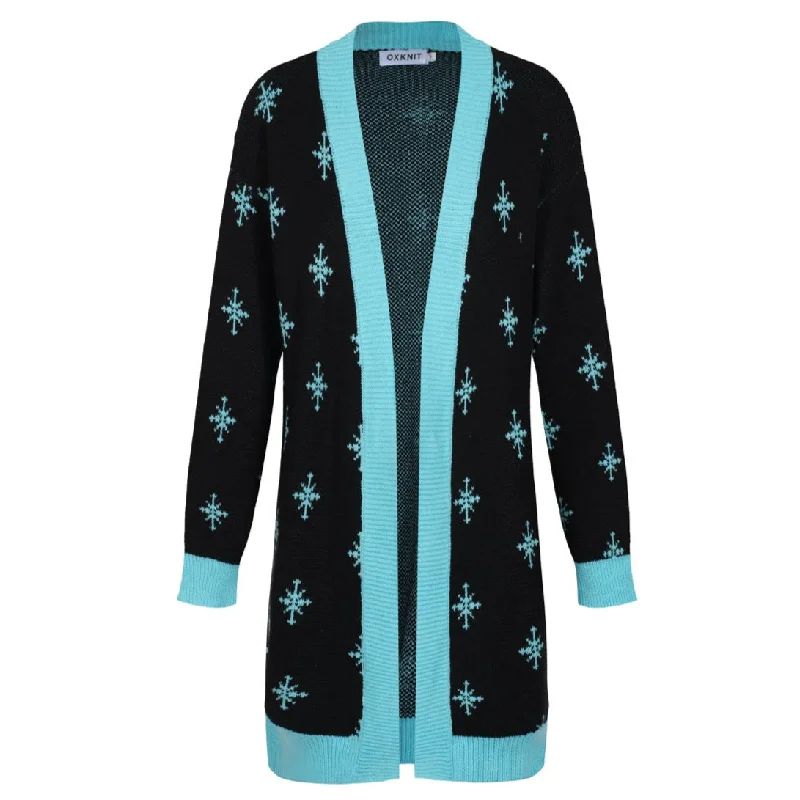 Women's blue vintage long cardigan sweater coat Crew Neck V-Neck Turtle Neck