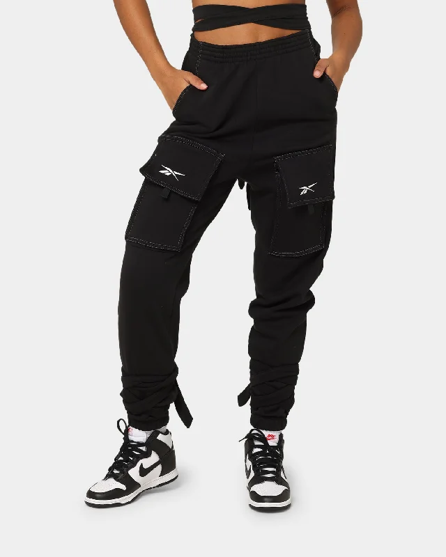 Reebok Women's Cardi B X Reebok Knit Pants Black Stylish Elastic Waist Pants