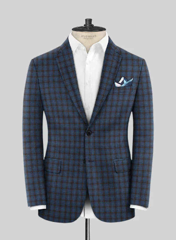 Reda Glacier Blue Checks Wool Jacket Wool Fabric Cashmere Fabric Tweed Fabric