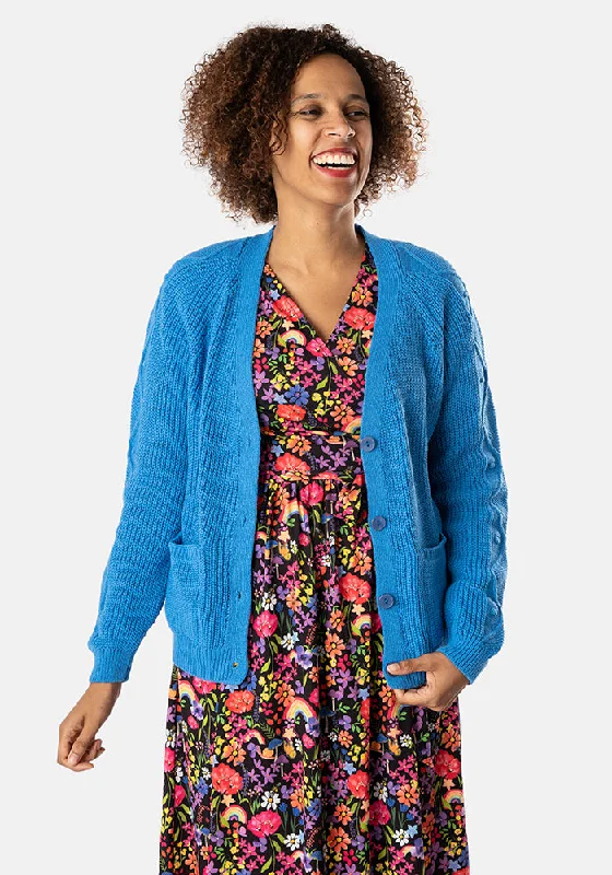 Blue Cable Sleeve Cardigan Casual Formal Business