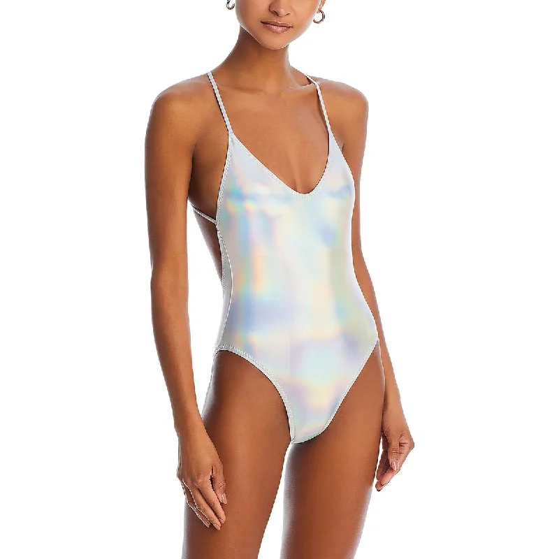 Norma Kamali Womens Fara Slip Mio Iridescent Low Back One-Piece Swimsuit Halter Neck Swimsuit Norma Kamali Womens Fara Slip Mio Iridescent Low Back One-Piece Swimsuit Halter Neck Swimsuit