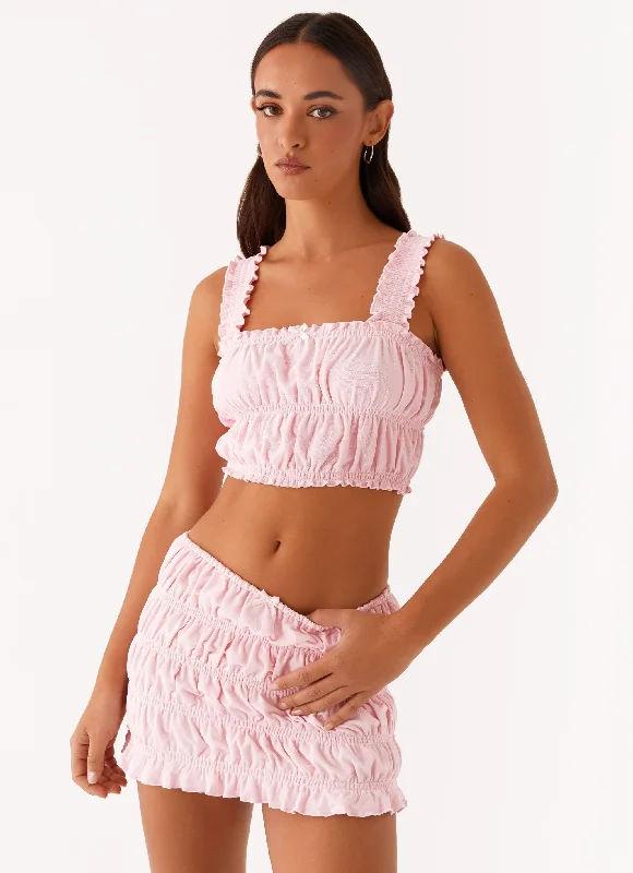 Off by Heart Shirred Skirt - Blush leather skirt sleek