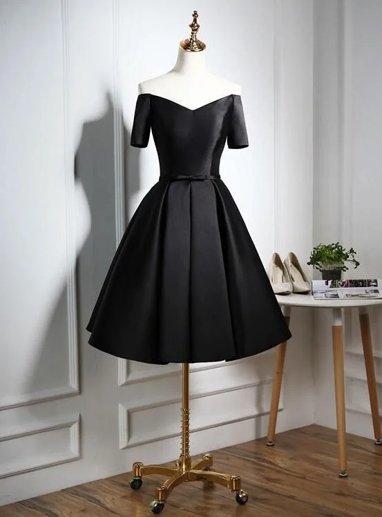 Lovely Black Satin Homecoming Dress, Black Party Dress C666 Tunics Chic fashionable