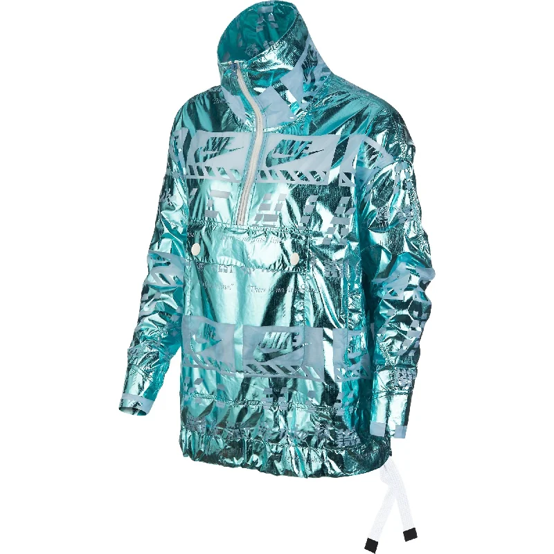 Nike Sportswear Women's Metallic Half-Zip Jacket Ocean Bliss/White Welt Pockets Slit Pockets Flap Pockets