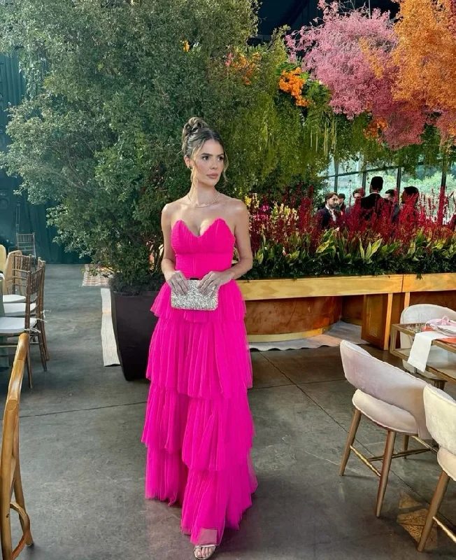 Hot Pink Sweetheart A-Line Tulle Tiered Formal Long Party Dress, DP3438 Tunics Recommended stylist Hot Pink Sweetheart A-Line Tulle Tiered Formal Long Party Dress, DP3438 Tunics Recommended stylist