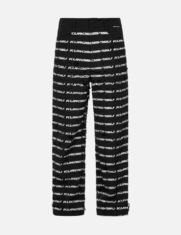 Hexagon Laser Cut Allover Print Regular Fit Pants Sleek Black Pants