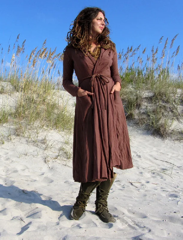 Hooded Perfect Pockets Belted Below Knee Cardigan Notch Collar Peter Pan Collar Cowl Neck