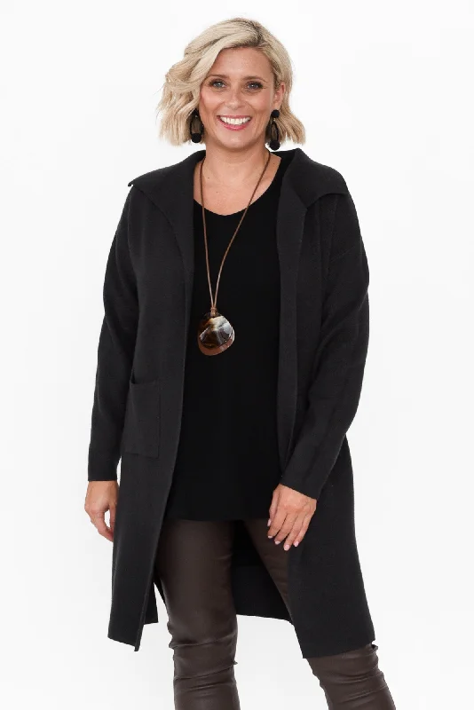 Michele Black Cotton Blend Longline Cardigan Casual Formal Business