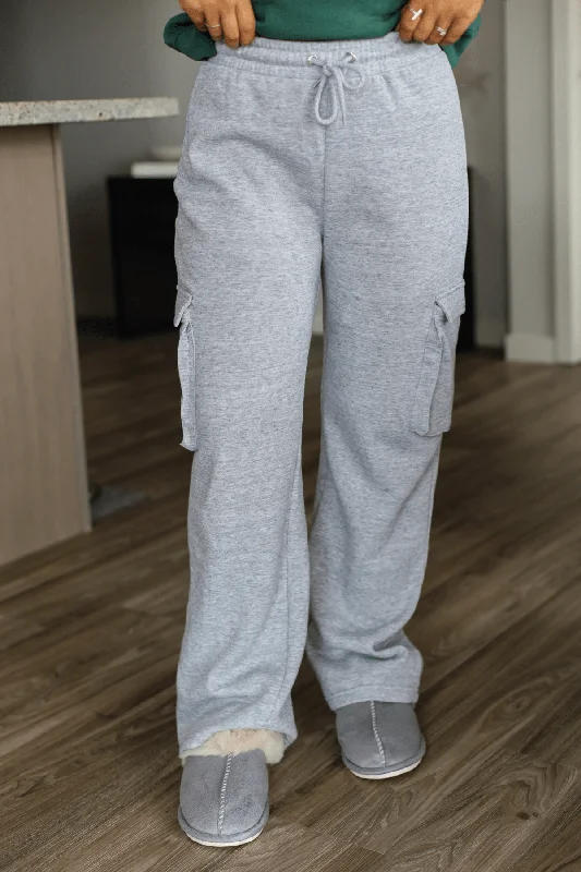Grey Fleece Cargo Pants - FINAL SALE Trendy Printed Pants