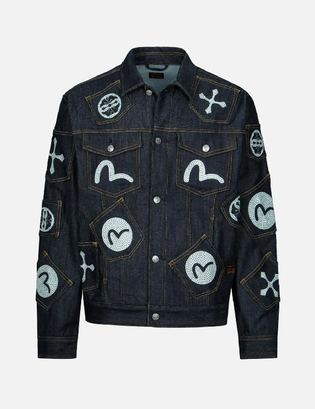 Multi Pocket with Rhinestone Relax Fit Denim Jacket Herringbone Jacket Houndstooth Jacket Plaid Jacket