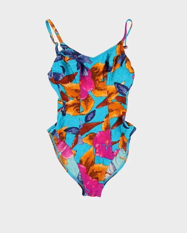 Aqua Blue And Pink Patterned Swimsuit - S Timeless Black Bikini