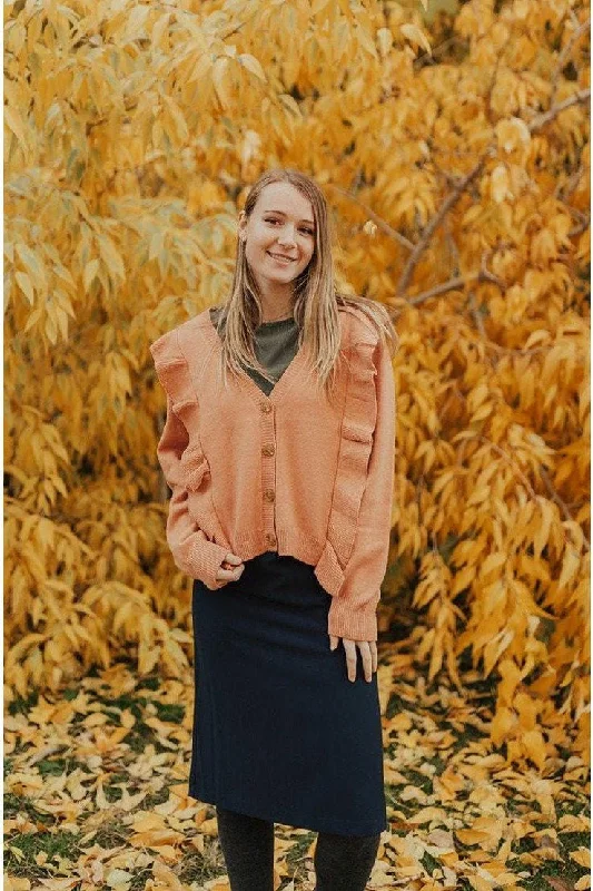 Claire Ruffled Cardigan Ginger Handmade Hand-knitted Hand-woven