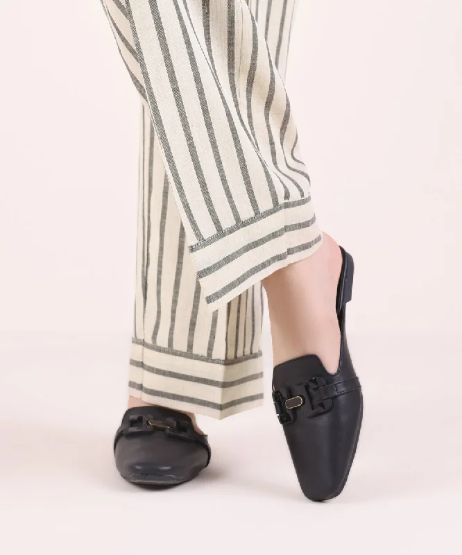 Yarn Dyed Straight Pants Relaxed High-Waist Trousers