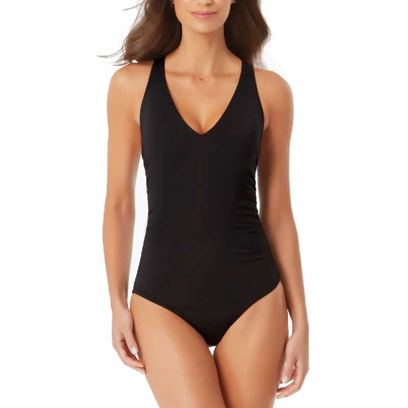 Anne Cole Womens Criss-Cross Back V-Neck One-Piece Swimsuit Beachy Ruffle Bikini
