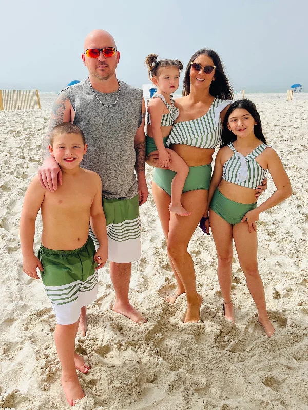 Family Green & White Stripes Swimsuit Bold Swimsuit Design