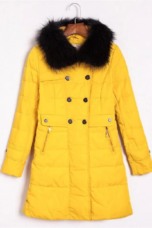 Yellow Comfy Winter Clothes Long Style Women's Down Jacket D7 Faux Fur Fabric Real Fur Fabric Shearling Fabric