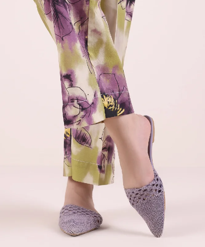 Printed Cotton Viscose Pants Chic Faux Leather Pants