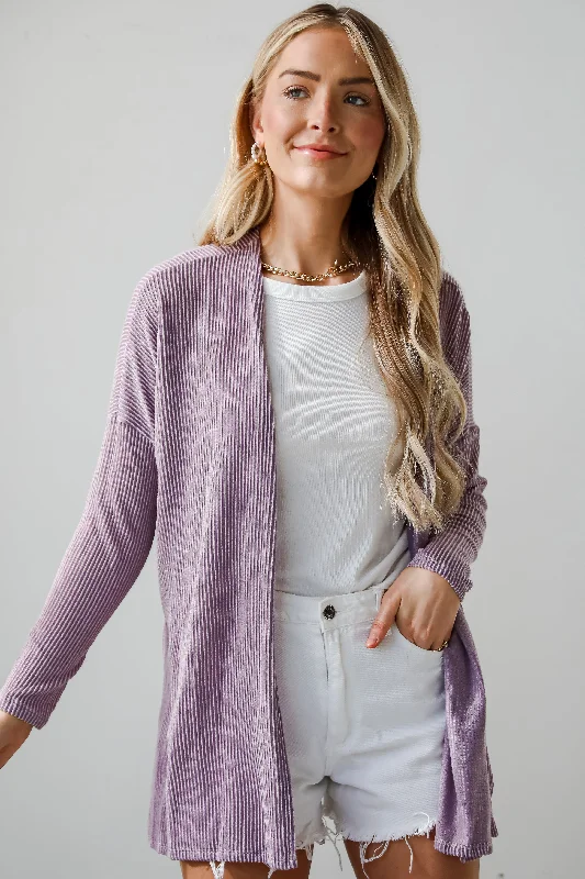 FINAL SALE - Easygoing Essence Lavender Corded Cardigan Crew Neck V-Neck Turtle Neck