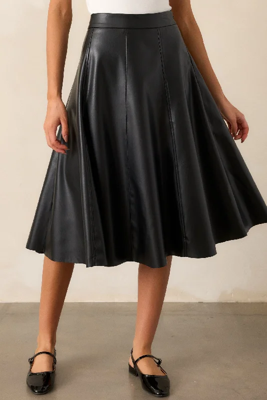 In My Memories Black Faux Leather Midi Skirt linen skirt natural