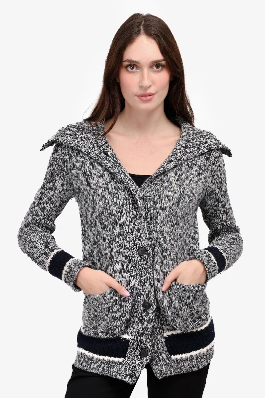 Christian Dior Blue/White Cashmere Blend Button Down Cardigan Size 4 US Houndstooth Herringbone Solid Christian Dior Blue/White Cashmere Blend Button Down Cardigan Size 4 US Houndstooth Herringbone Solid