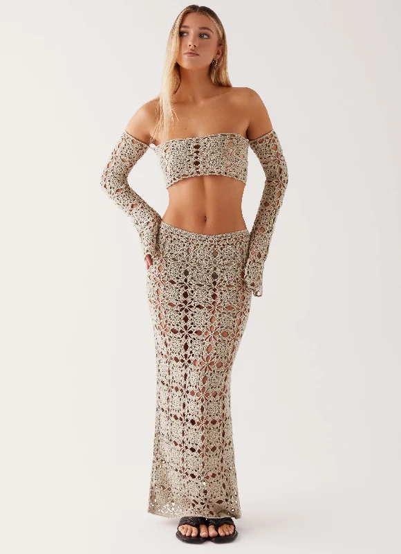 Sorrentino Crochet Maxi Skirt - Sage silk skirt lustrous