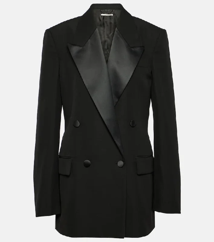 Stella McCartney Double-breasted wool tuxedo jacket Herringbone Jacket Houndstooth Jacket Plaid Jacket