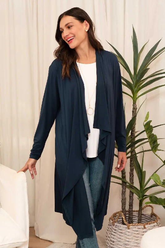 Leanna Navy Bamboo Waterfall Cardigan Iron Safe Non-Iron Wrinkle Free