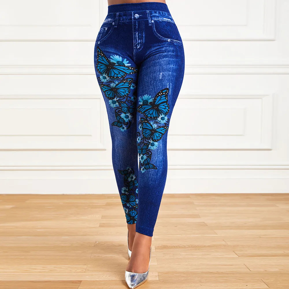Plus Size Oversized Women High Waist Stretchy Jeggings Denim Look Fashionable Pencil Pants Classic Pleated Pants