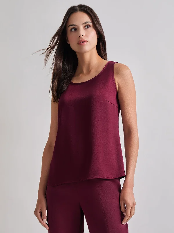 Classic Crepe de Chine Tank Top, Sangria activewear tank top