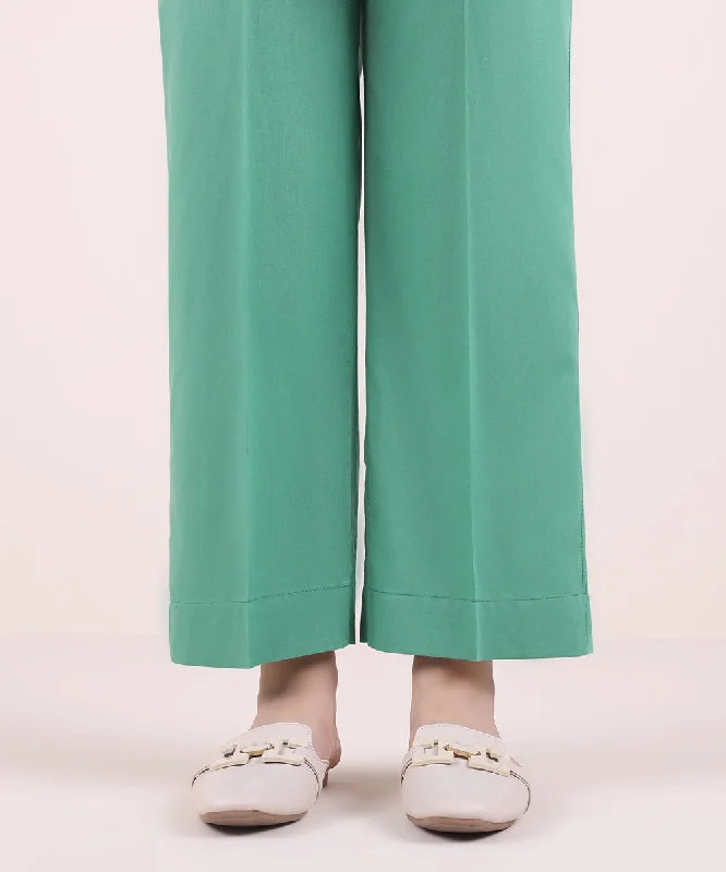 Solid Cotton Viscose Pants Trendy High-Waist Trousers