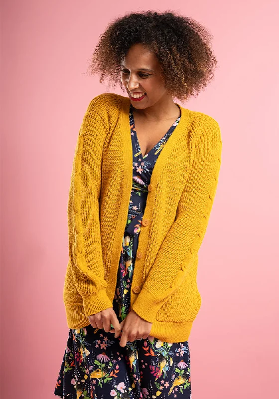 Mustard Long Line Cable Sleeve Cardigan Boxy Cardigan Fitted Cardigan A-Line
