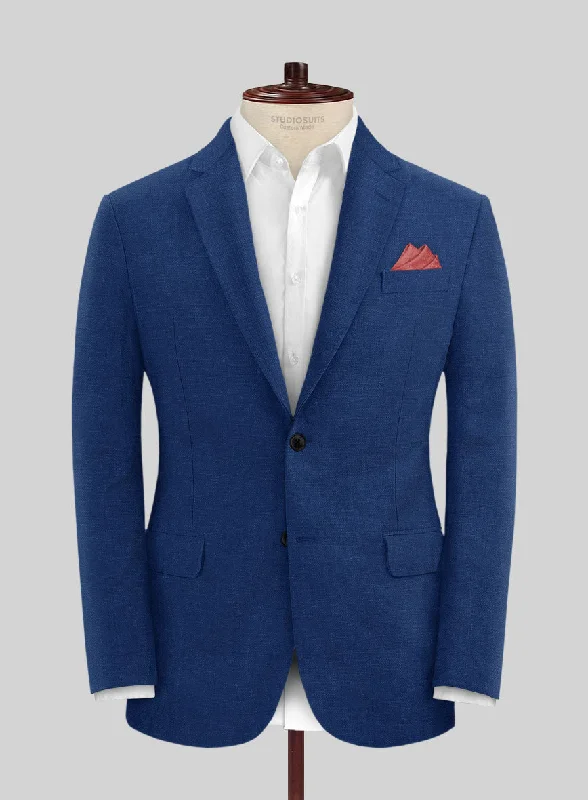 Solbiati Art Du Lin Cobalt Blue Linen Jacket Notch Collar Peter Pan Collar Cowl Neck