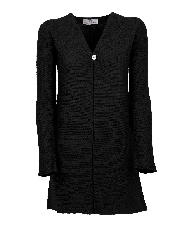 Women's Cashmere Links Stitch Duster Cardigan Black Soft Cozy Warm