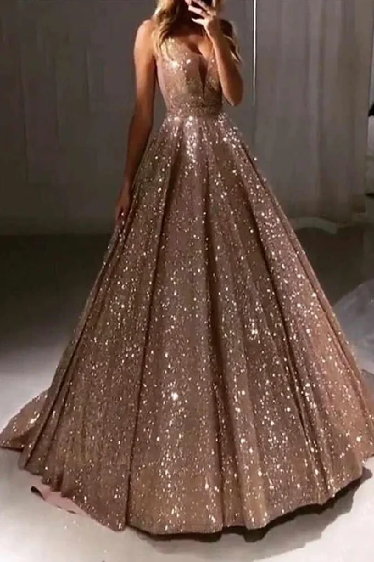 Sparkly Ball Gown Prom Dress V Neck Party Dress Tunics Luxurious high-end