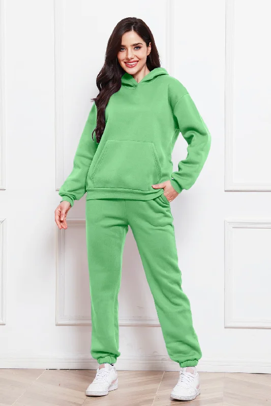 Drop Shoulder Long Sleeve Hoodie and Pants Set Casual Yoga Pants