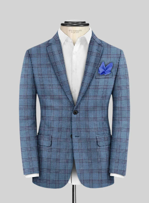Reda Dusk Blue Checks Wool Jacket Chenille Fabric Brocade Fabric Lace Fabric