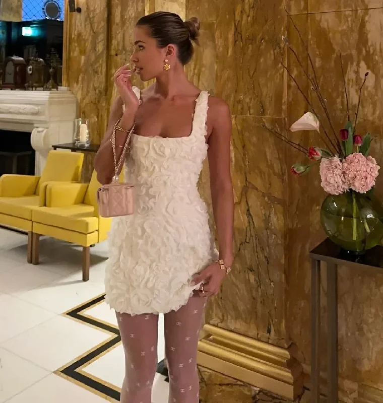 White Flower Mini Dress Bodycon Short Party Dress Homecoming Dress, DP2669 Tunics Wedding white White Flower Mini Dress Bodycon Short Party Dress Homecoming Dress, DP2669 Tunics Wedding white
