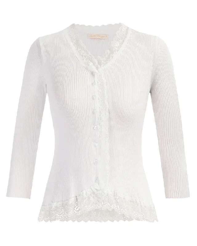 Seckill Offer⌛Lace Patchwork Cardigan Sweater 3/4 Sleeve V-Neck Button-up Knitwear Elasticated Padded Insulated