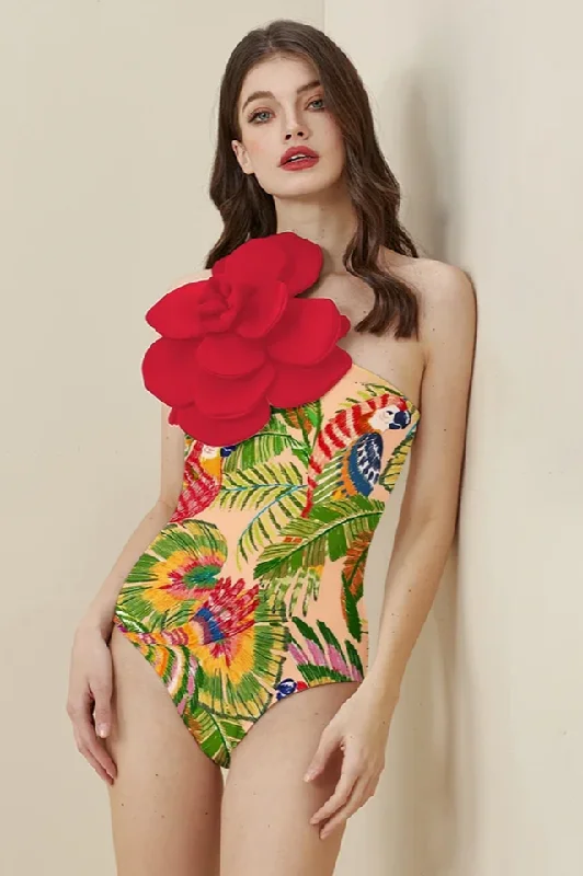 3D Flower One Piece Swimsuit & Skirt Set Plus-Size Bikini Set